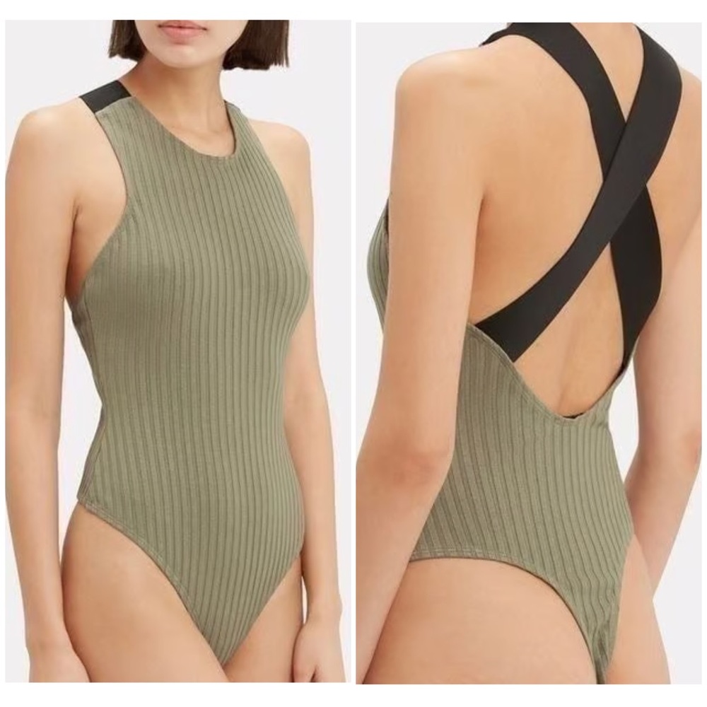 The Range Olive High Neck Ribbed Strappy Back XS‎ TH6C26RY